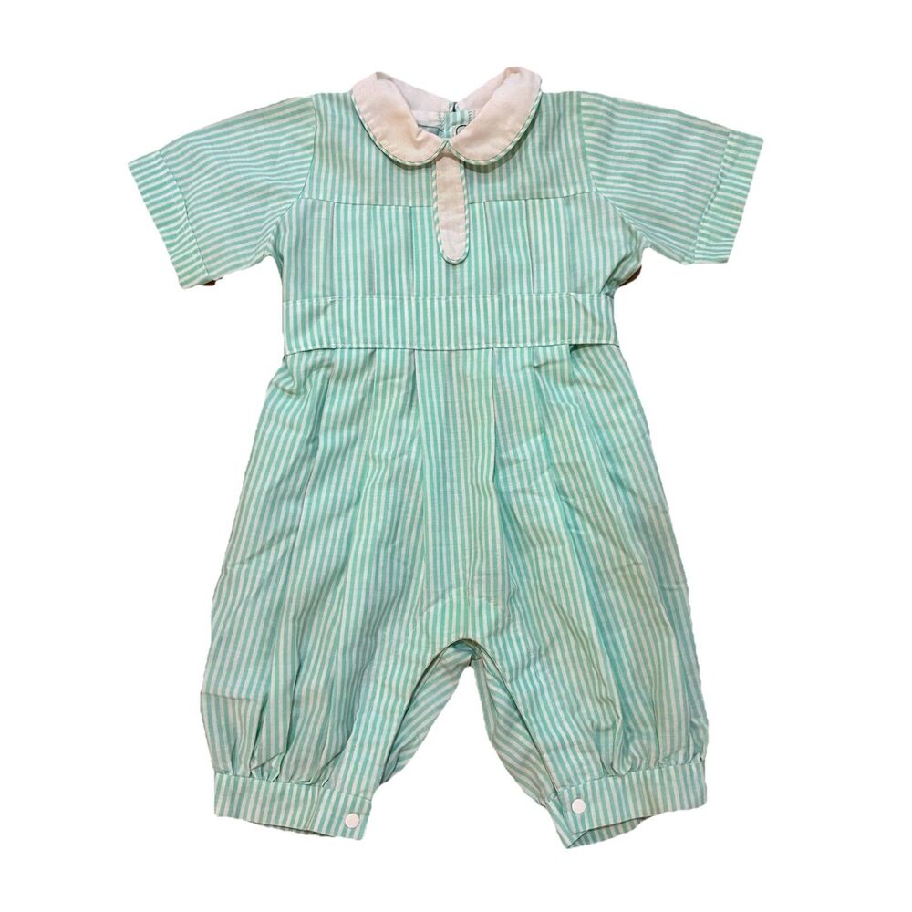 Isabel Garreton Romper Infant 18 Months Green Striped Vintage Collared One Piece